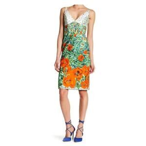 Milly Designer $395 Floral Print Cocktail Liz Poppy Impressionist Cotton Dress 8